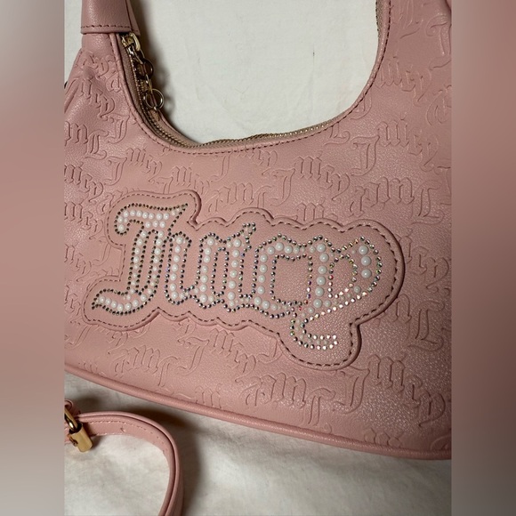 Juicy Couture Pink Diamond String of Pearls Rhinestone Hobo Crossbody - Picture 3 of 13